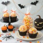 Candy Corn Popcorn Balls Halloween serving idea