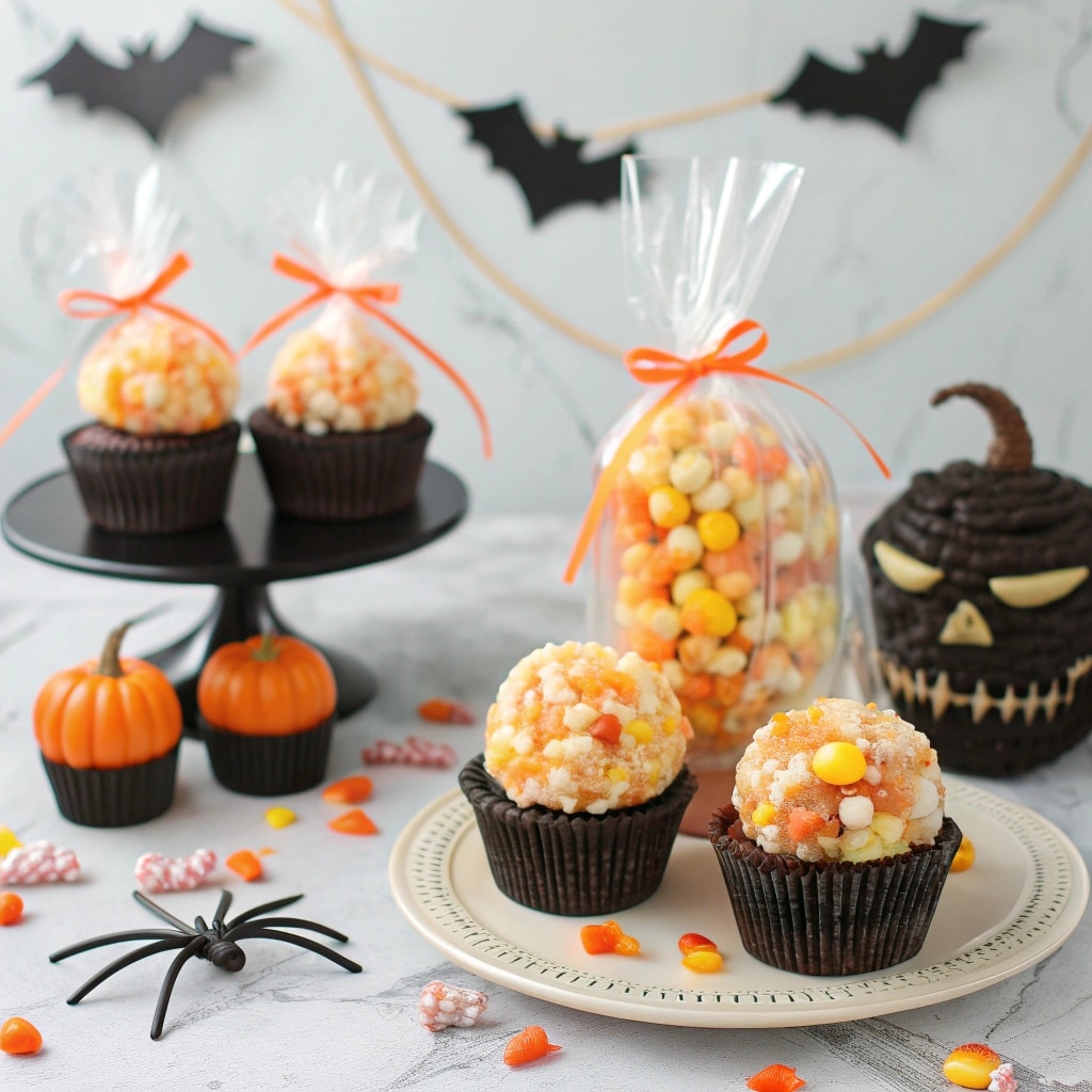 Candy Corn Popcorn Balls Halloween serving idea