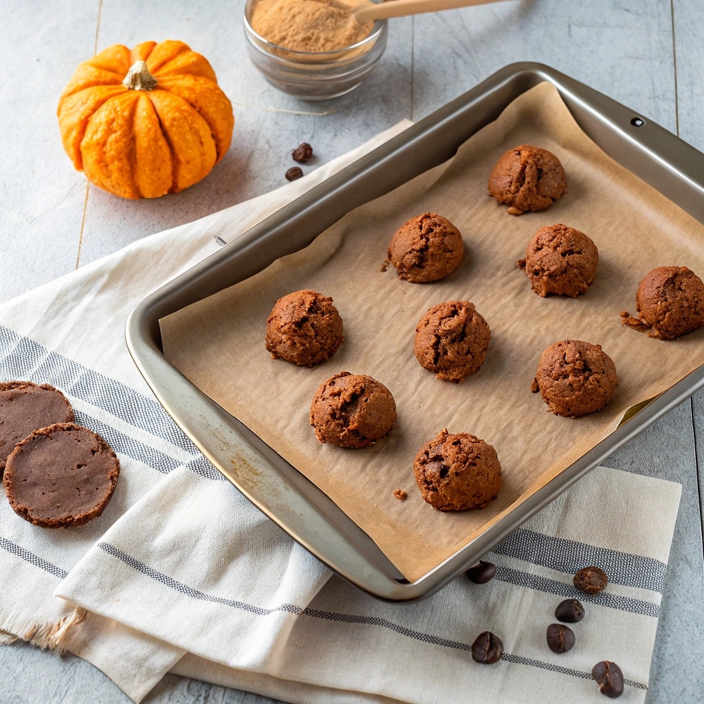 Chocolate Pumpkin Cookies dough on tray before baking
