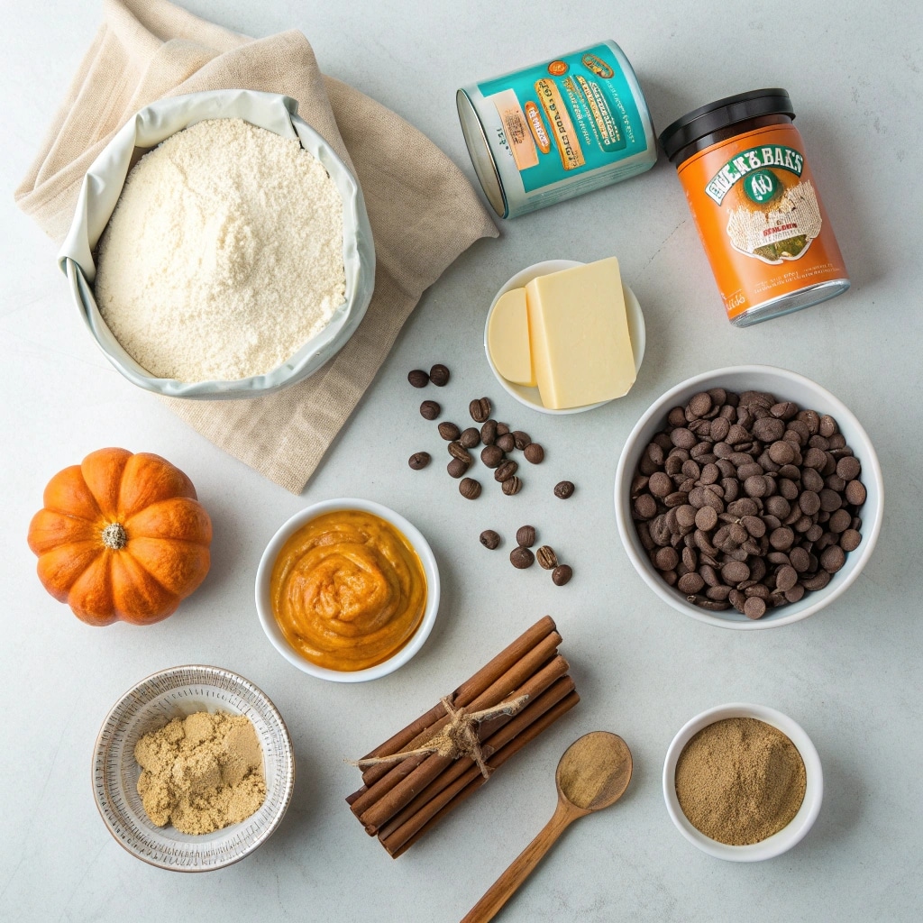 Chocolate Pumpkin Cookies ingredients flat lay