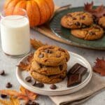 Chocolate Pumpkin Cookies served with milk