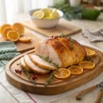 Citrus glazed turkey breast on serving board