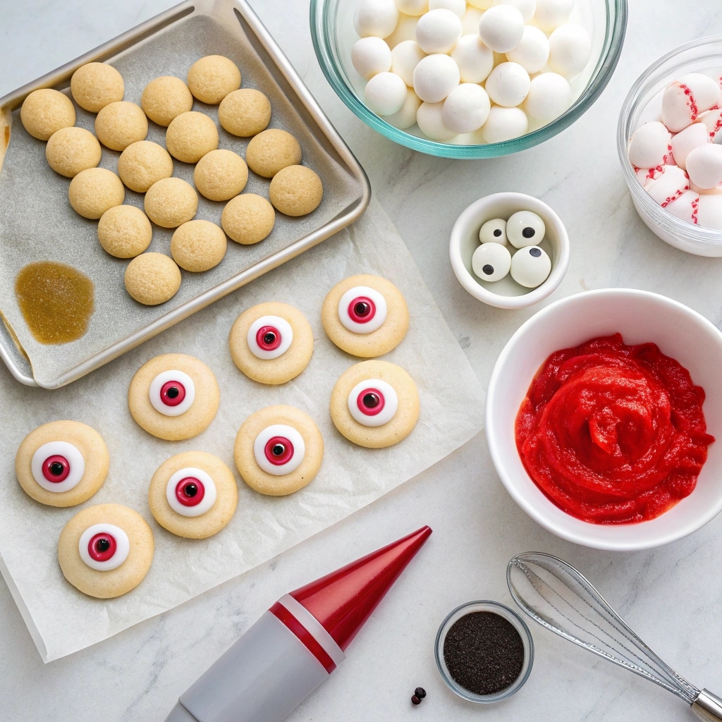 Ingredients for Creepy Eyeball Cookies displayed on counter