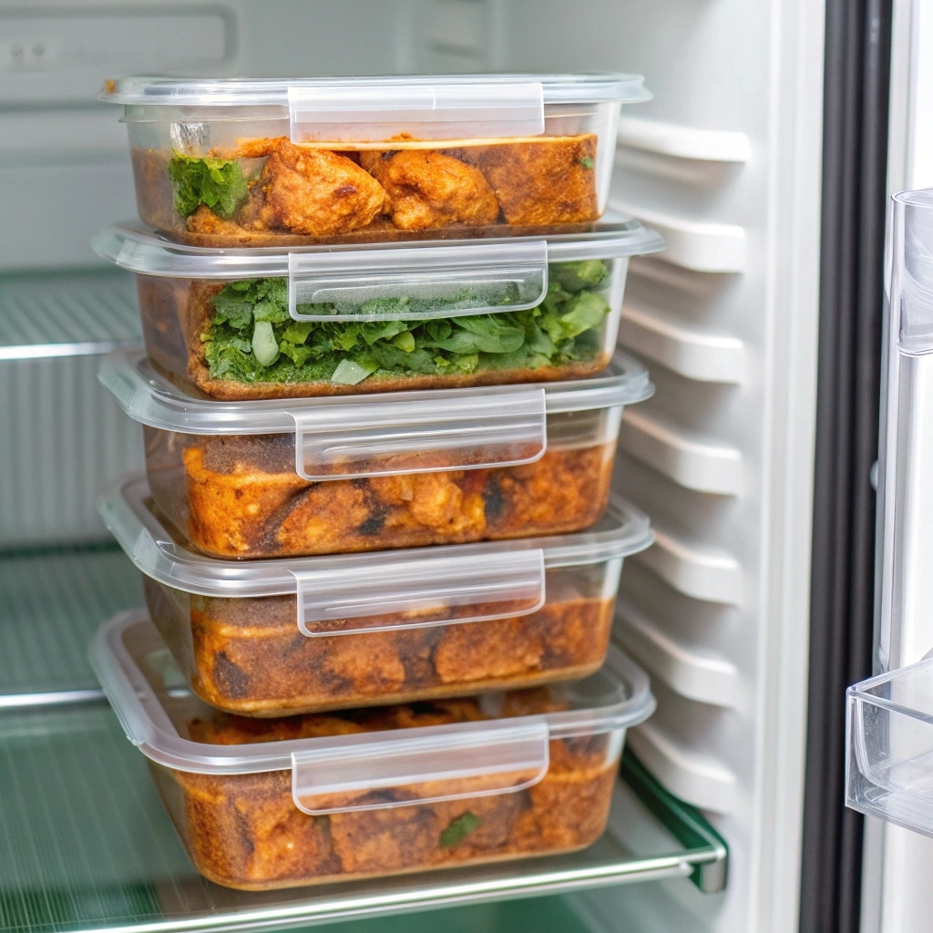 Crockpot butter chicken stored in fridge containers