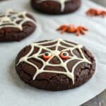 Dark Chocolate Halloween Cookie with spiderweb decoration