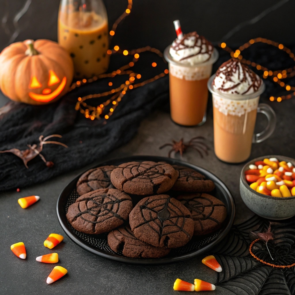 Dark Chocolate Halloween Cookies on a Halloween dessert table