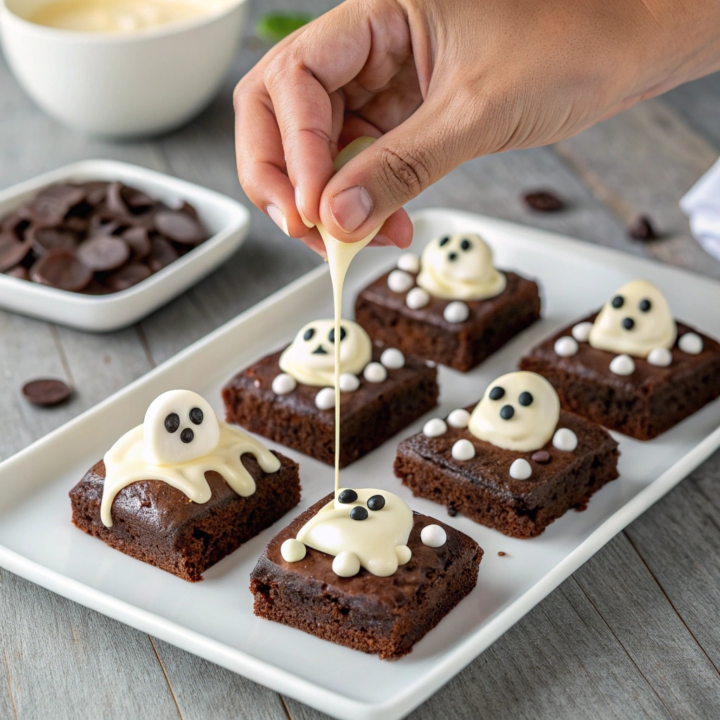 Decorating ghost brownies step by step