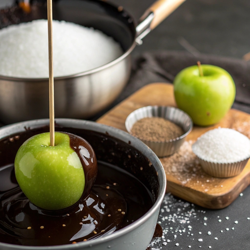Dipping Apples into Candy Syrup