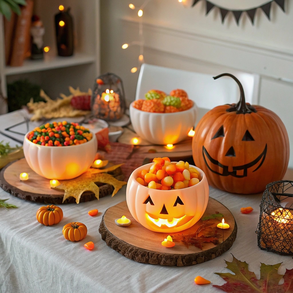 Halloween table with Jack-O-Lantern Dip Bowl