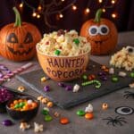 Haunted Popcorn Halloween party bowl with spooky toppings