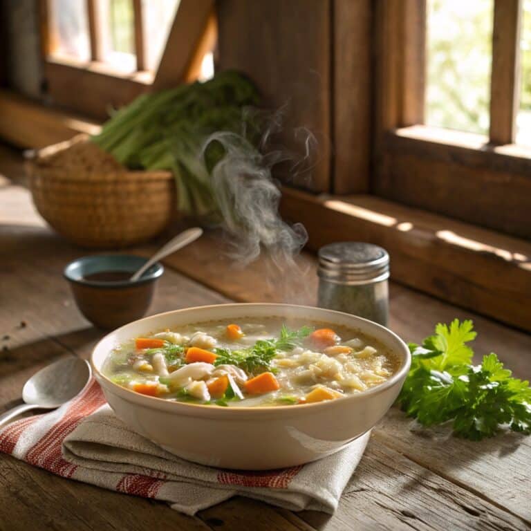 Italian Penicillin Soup in rustic bowl