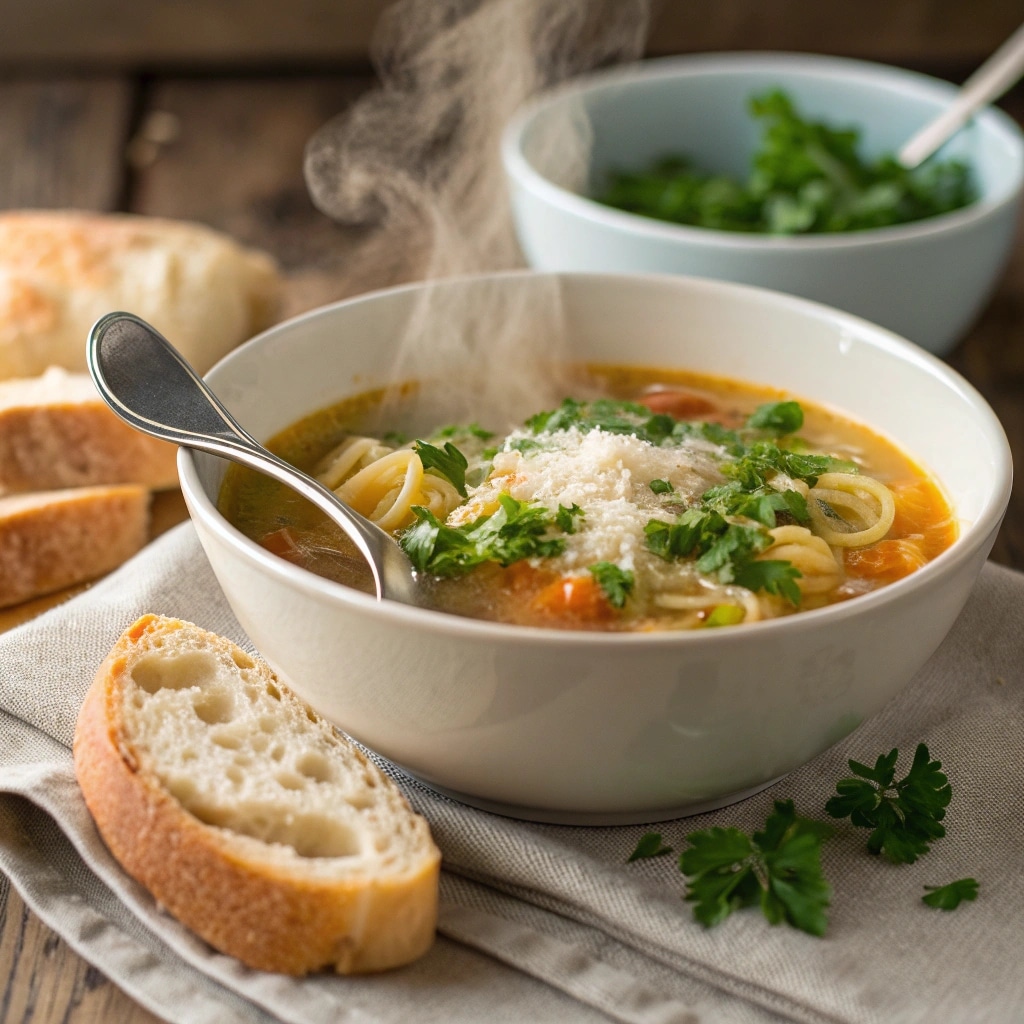 Italian Penicillin Soup served hot in bowl