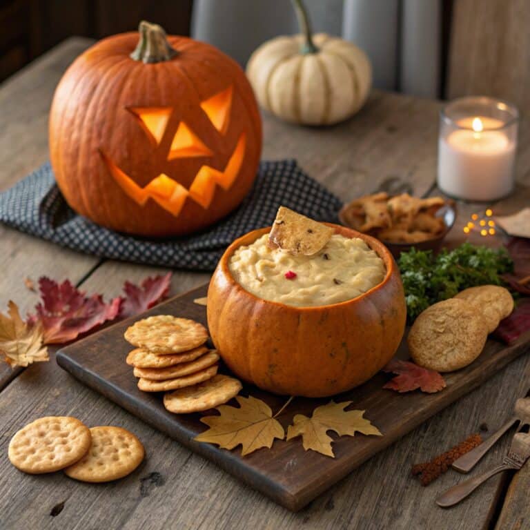 Jack-O-Lantern Dip Bowl with cheese dip