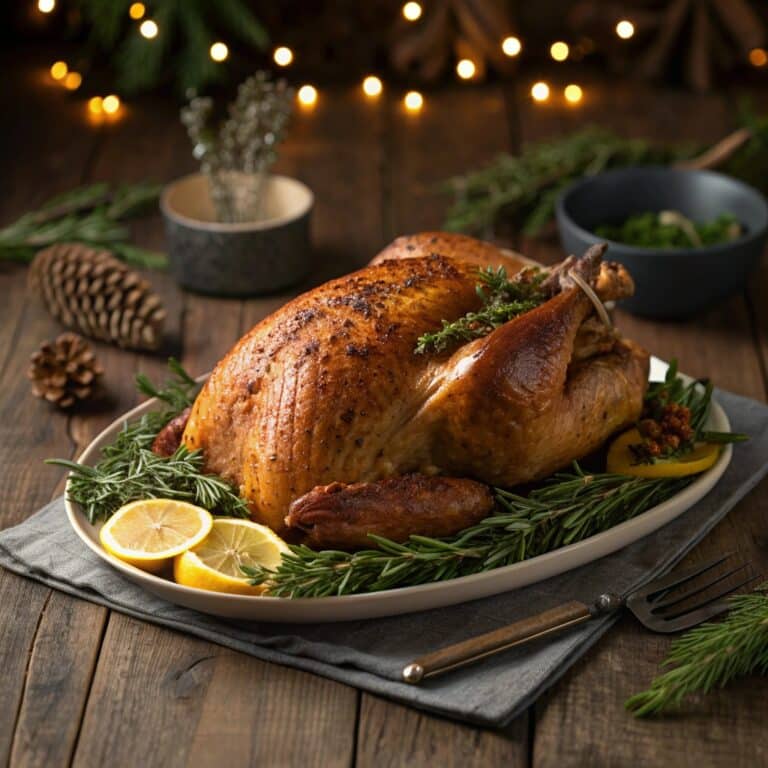 Juicy Herb-Roasted Turkey on serving platter