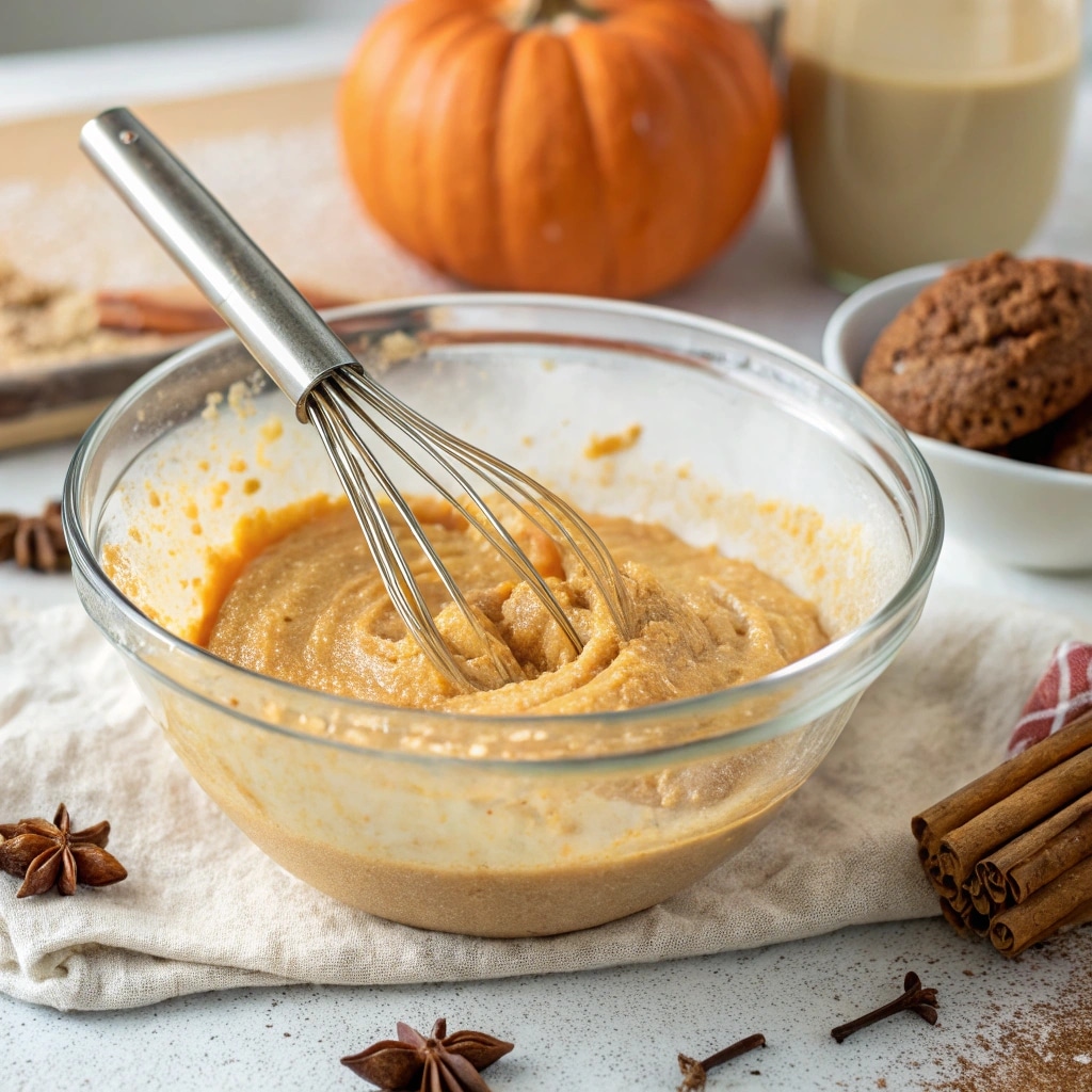 Mixing pumpkin muffin batter