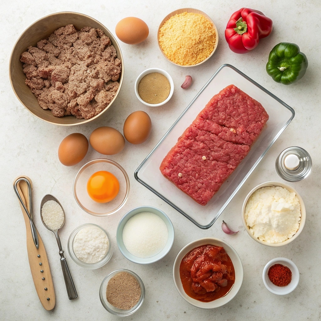 Monster Meatloaf ingredients flat lay