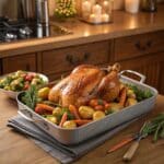 One-Pan Thanksgiving Turkey roasted with vegetables