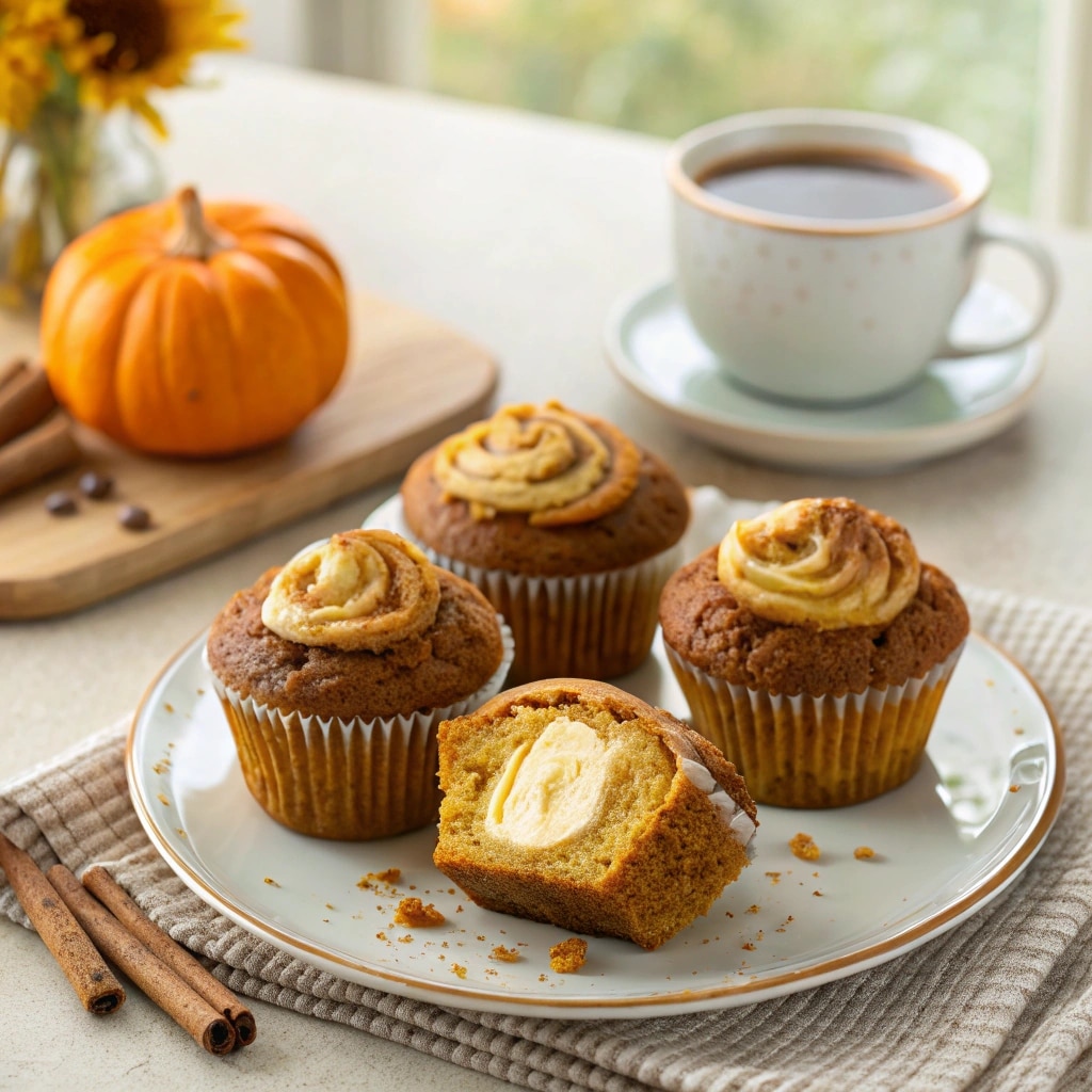 Served pumpkin cream cheese muffins