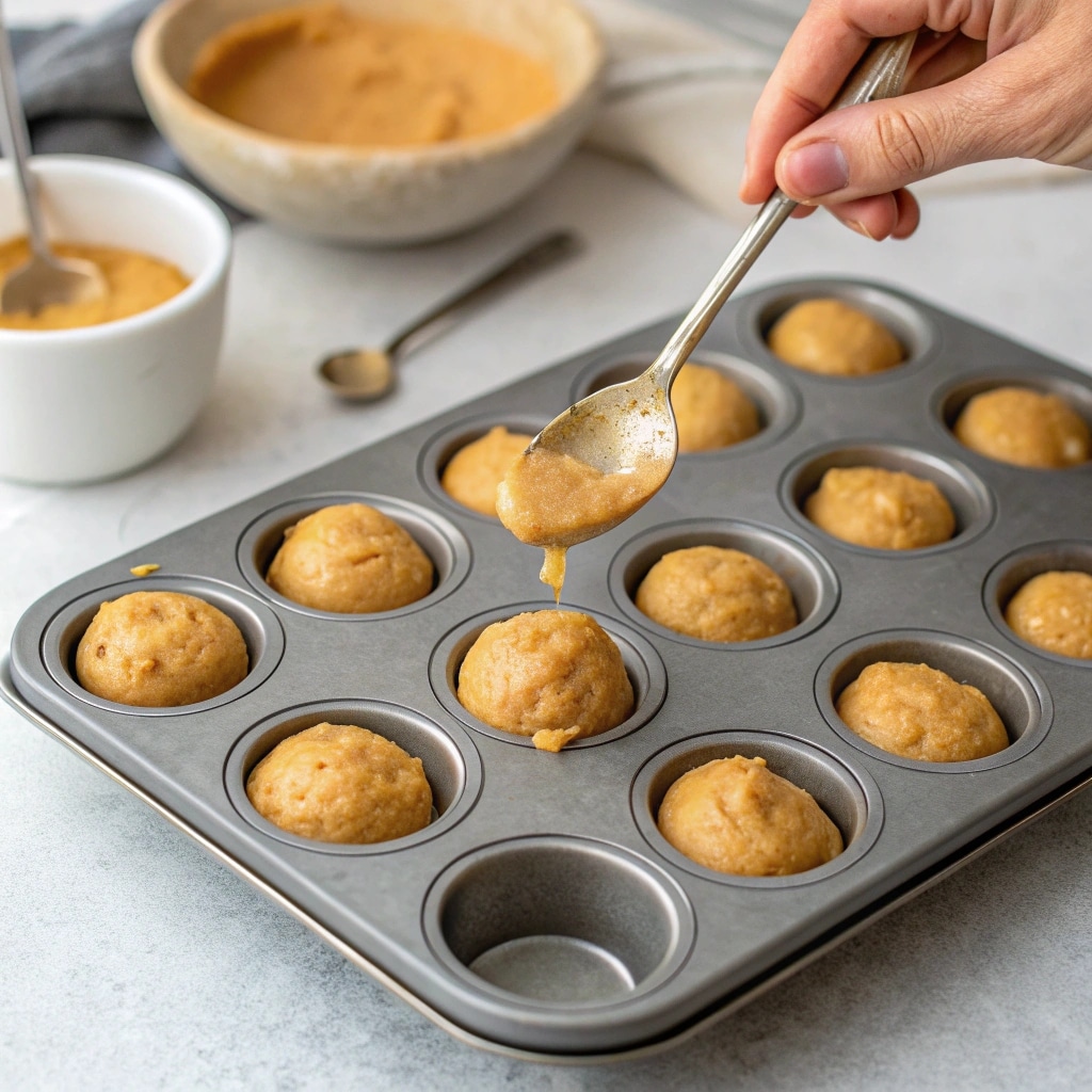 Pumpkin Donut Holes: Bite-Sized Fall Comfort 7 Preparing pumpkin donut holes in mini muffin tin