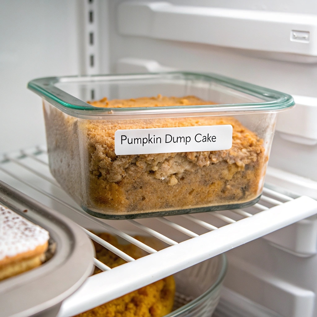 Storing Pumpkin Dump Cake leftovers in fridge
