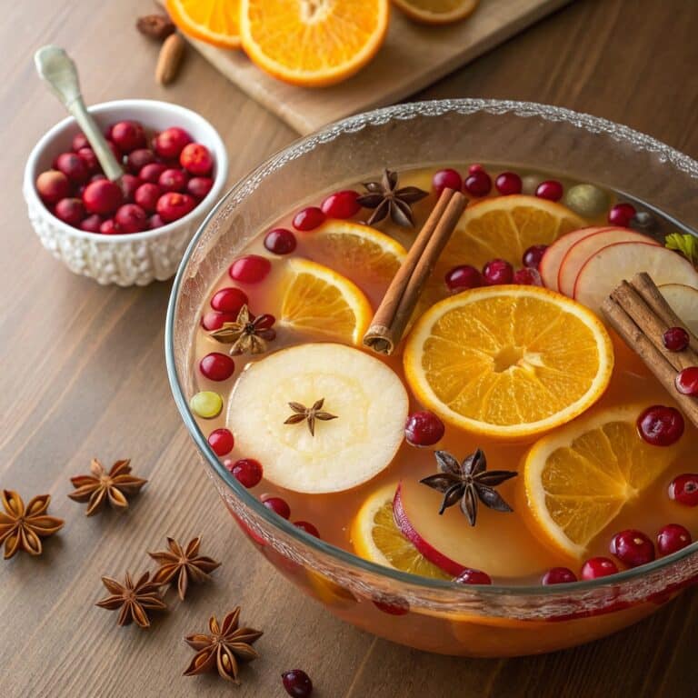 Pumpkin Punch in clear bowl with citrus and spice garnish