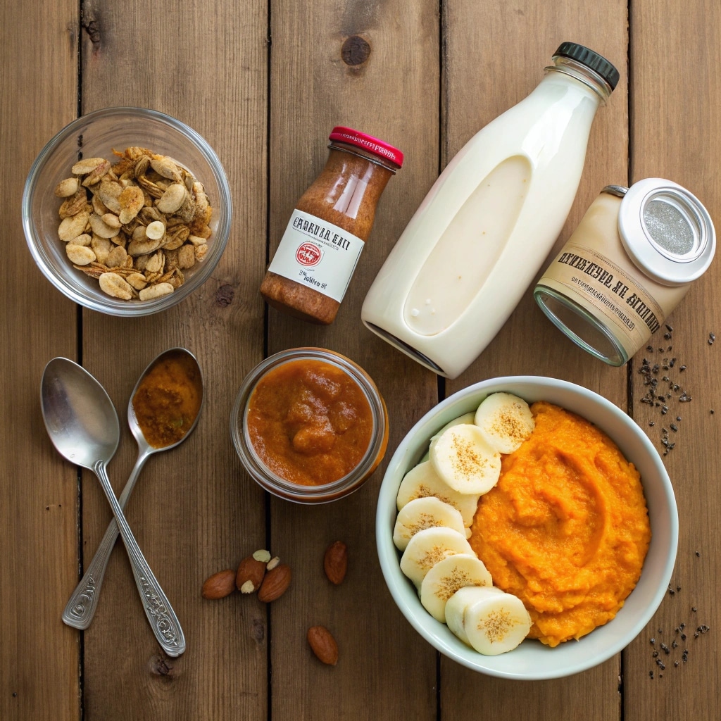 Pumpkin Smoothie ingredients flat lay