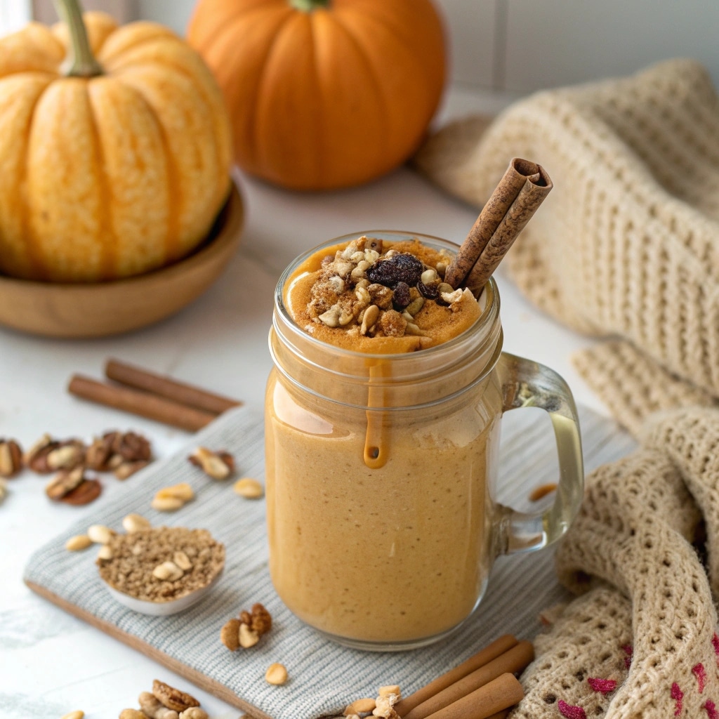 Pumpkin Smoothie served with granola and nut butter