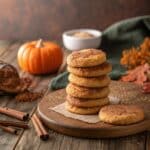 Pumpkin Snickerdoodles cookies stacked with cinnamon sugar