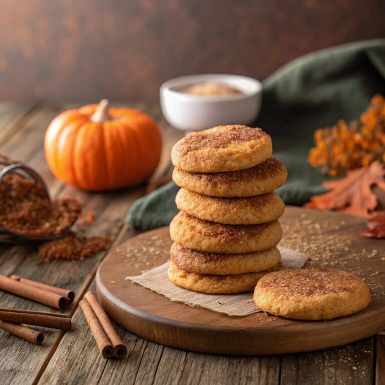 Pumpkin Snickerdoodles cookies stacked with cinnamon sugar