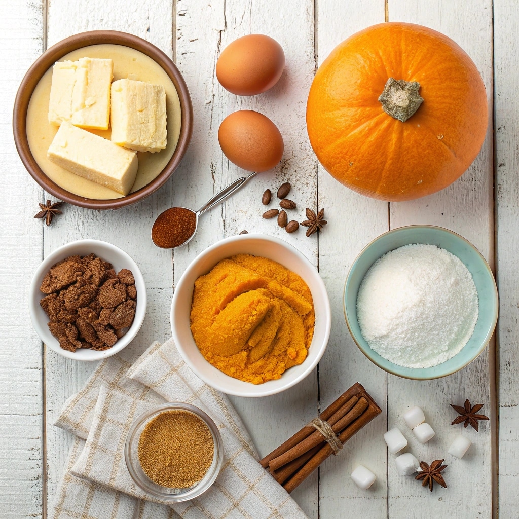 Ingredients for pumpkin spice gooey cake recipe