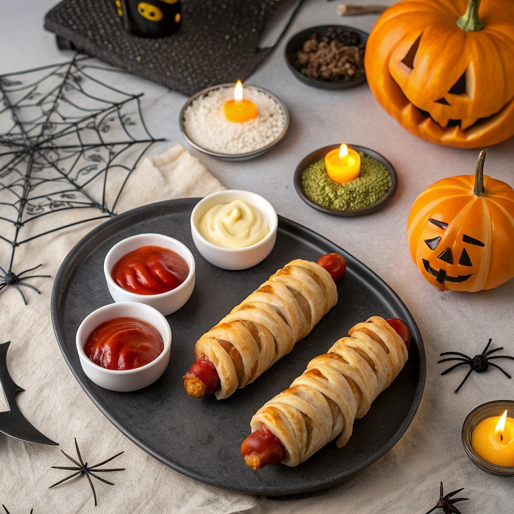 served mummy hot dogs with dips
