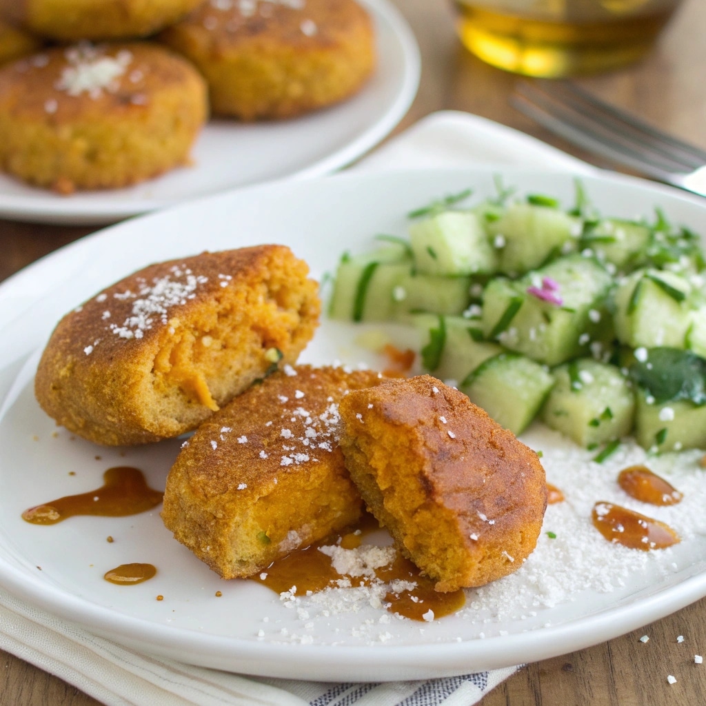 serving pumpkin patties with salad