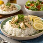 Serving Slow Cooker Lemon Herb Chicken and Rice