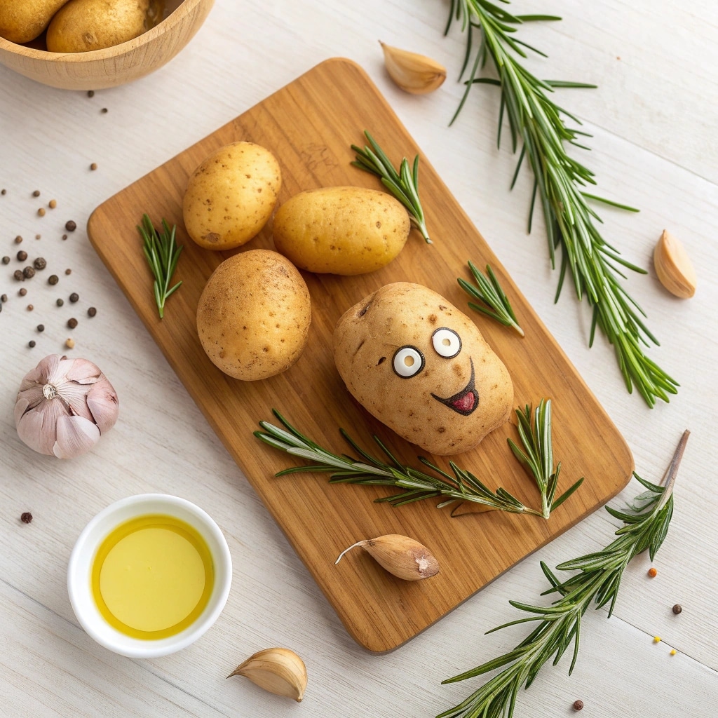 Shrunken Potato Heads ingredients with carved potato