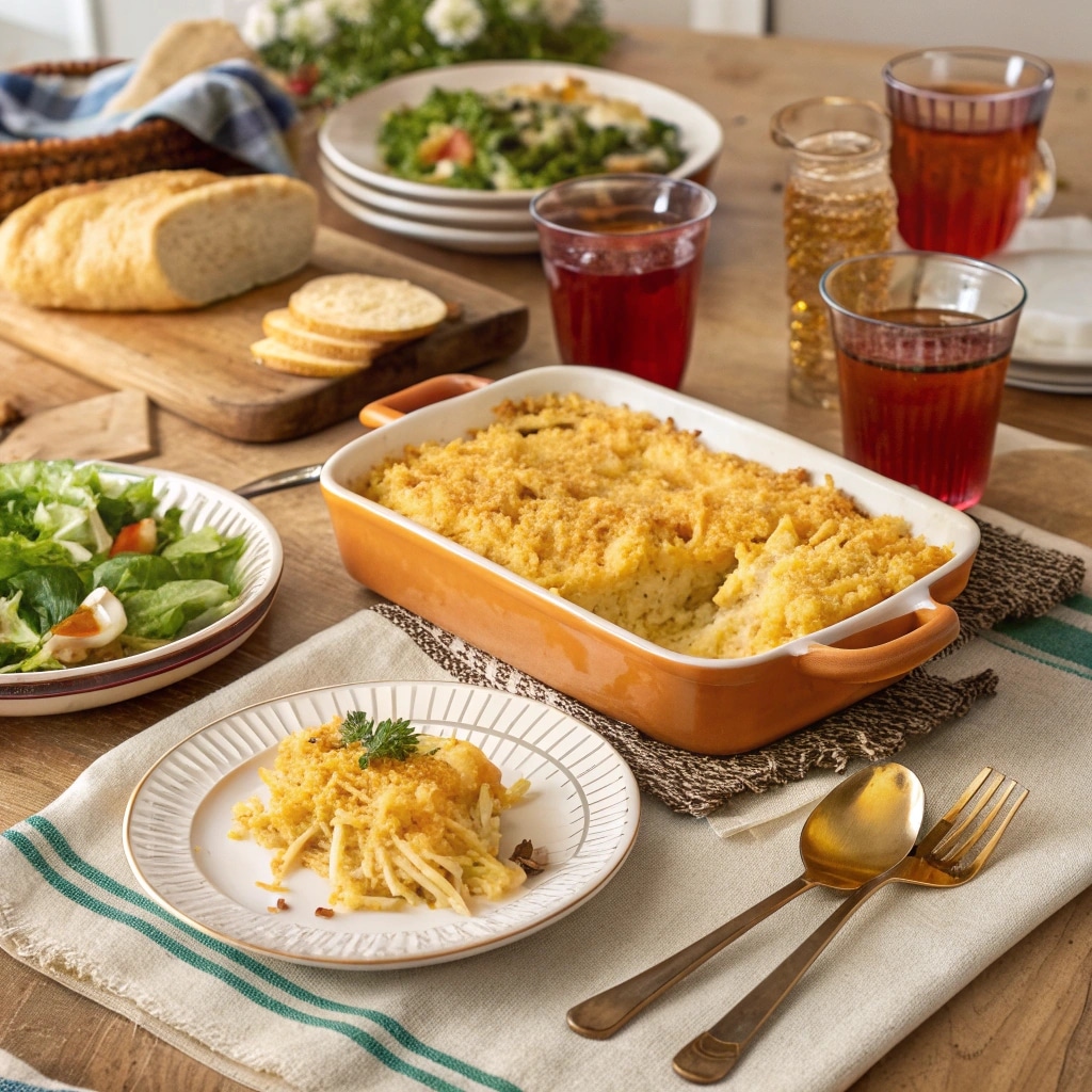 Family dinner with Southern Cheesy Chicken Spaghetti Casserole