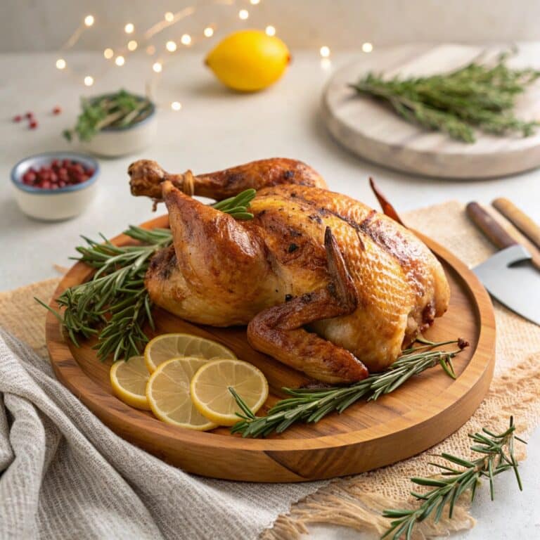 Spatchcock turkey with crispy golden skin on platter