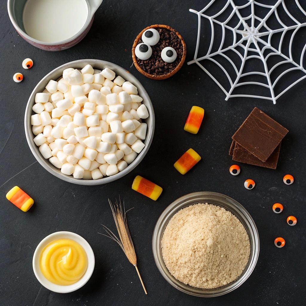 Ingredients for Spiderweb Marshmallow Treats