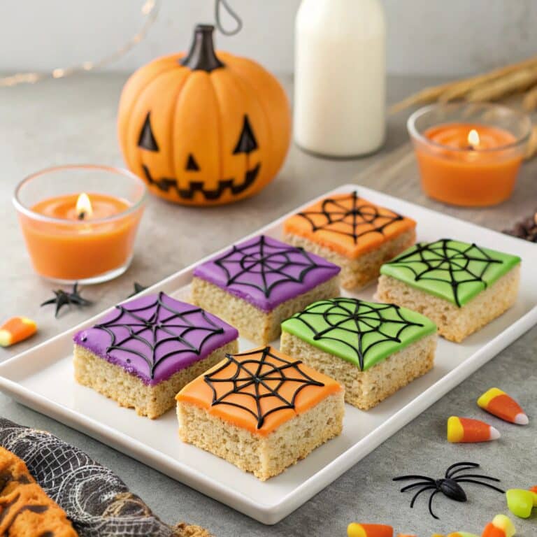 Spiderweb Marshmallow Treats on Halloween table