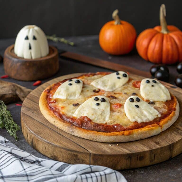 Spooky Ghost Pizza with mozzarella ghosts