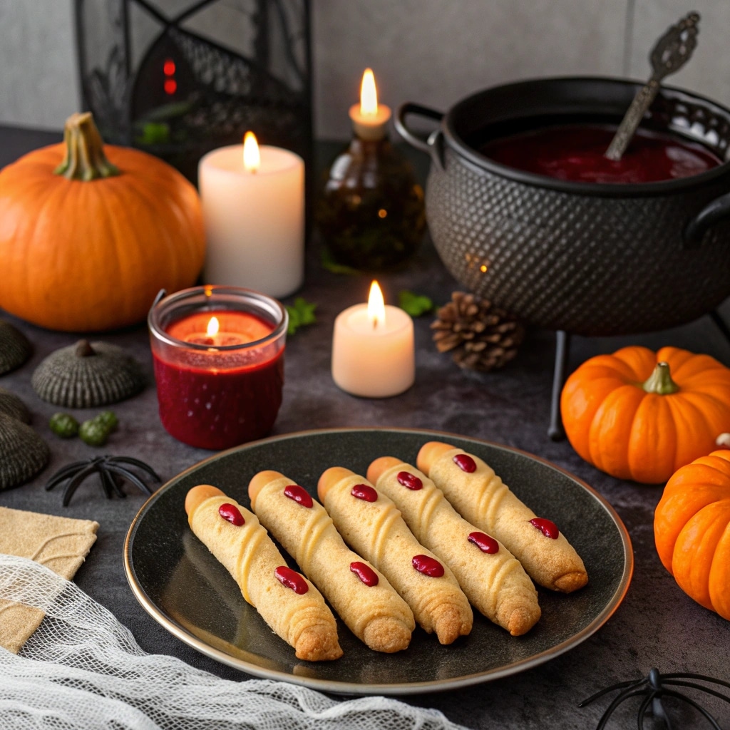 Witch Finger Cookies on Halloween dessert table