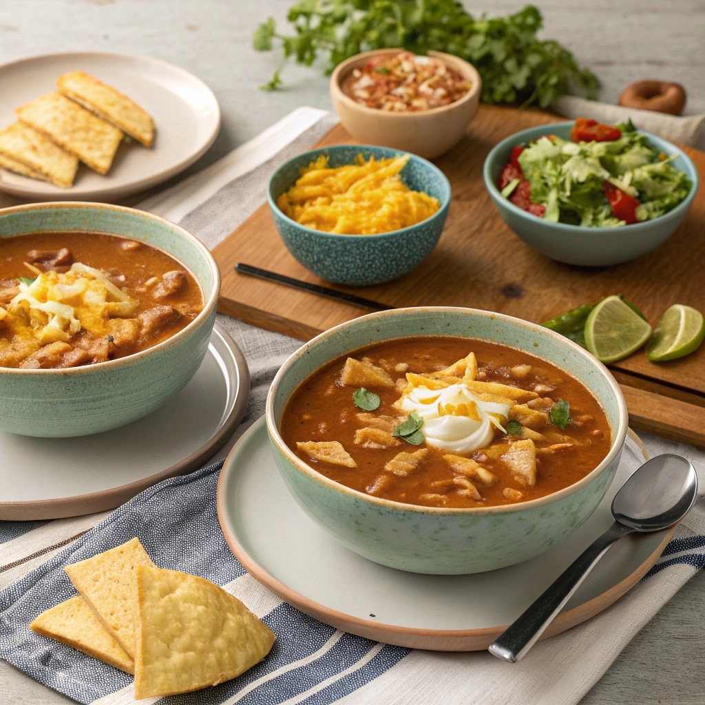 Chicken Enchilada Soup served with tortillas and sides