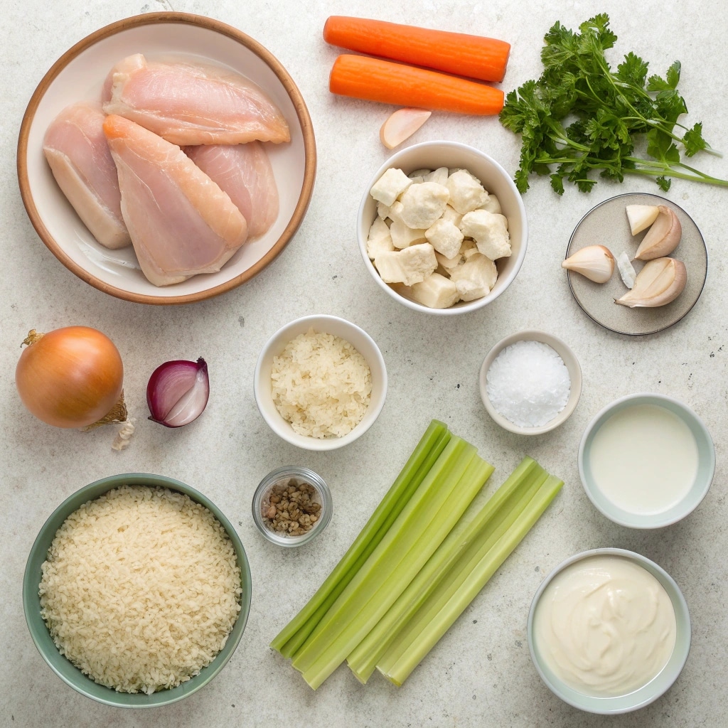Ingredients for Creamy Chicken and Rice Soup