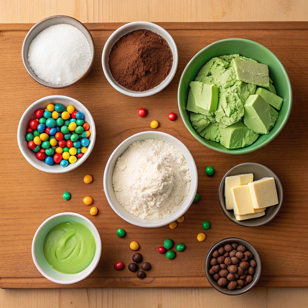 Cauldron Cookies ingredients flat lay baking setup
