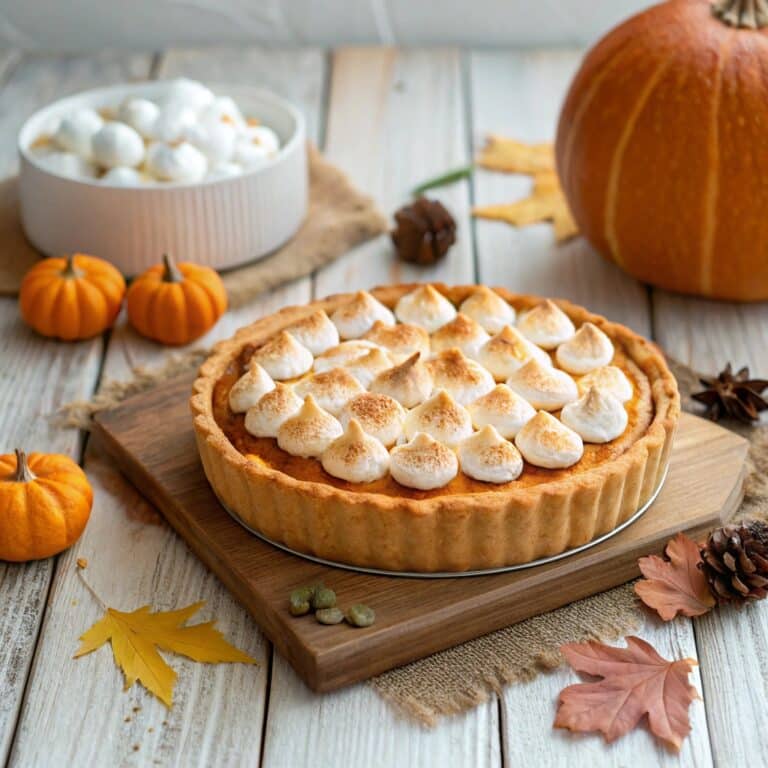 Marshmallow Pumpkin Pie recipe with toasted marshmallow topping