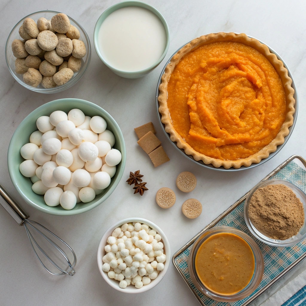 Marshmallow Pumpkin Pie ingredients on kitchen counter