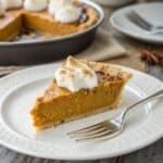 Slice of Marshmallow Pumpkin Pie served on plate