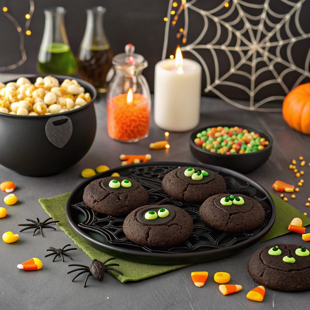 Cauldron Cookies served on Halloween party table