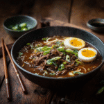 Slow Cooker Beef Ramen Noodles in a cozy bowl with soy-ginger broth and soft-boiled eggs.