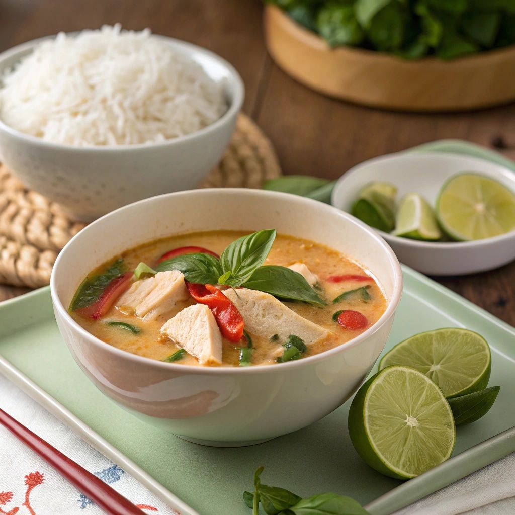 Thai chicken soup served with jasmine rice