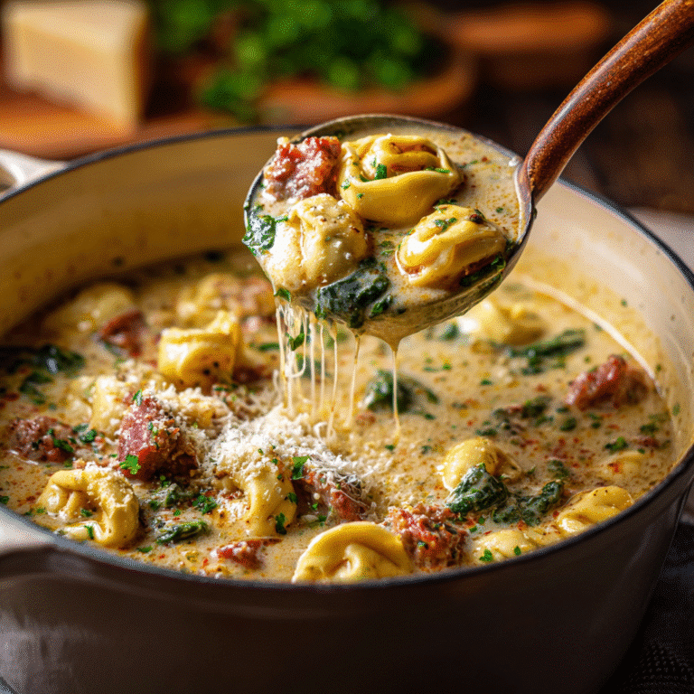 Creamy Sausage Tortellini Soup 4 u4922897261 A close up of a ladle pouring creamy sausage tort 96fae32e 5149 4bd8 ab07 2c95019bda58 1